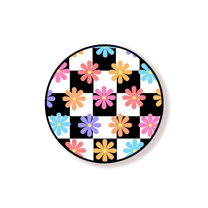 Bright Flowers On Black & White Checkered Grip Holder