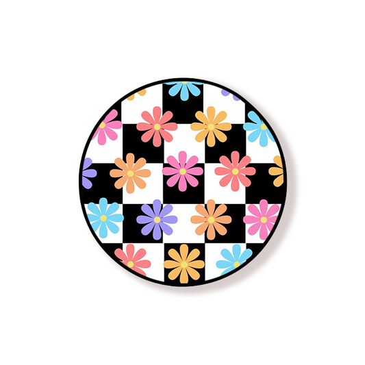 Bright Flowers On Black & White Checkered Grip Holder